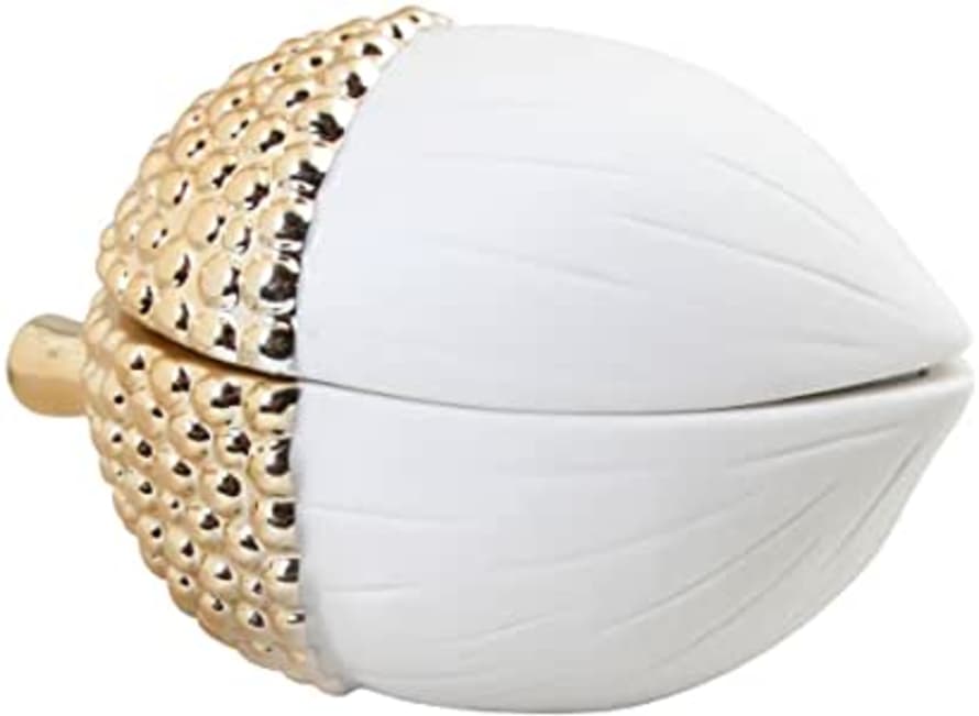 &klevering Small White and Gold Acorn Box