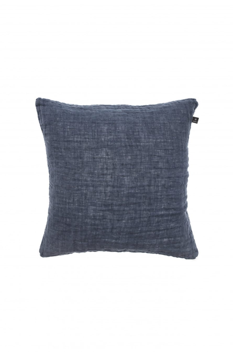 THE BROWNHOUSE INTERIORS Denim Blue Linen Crinkle Cushion