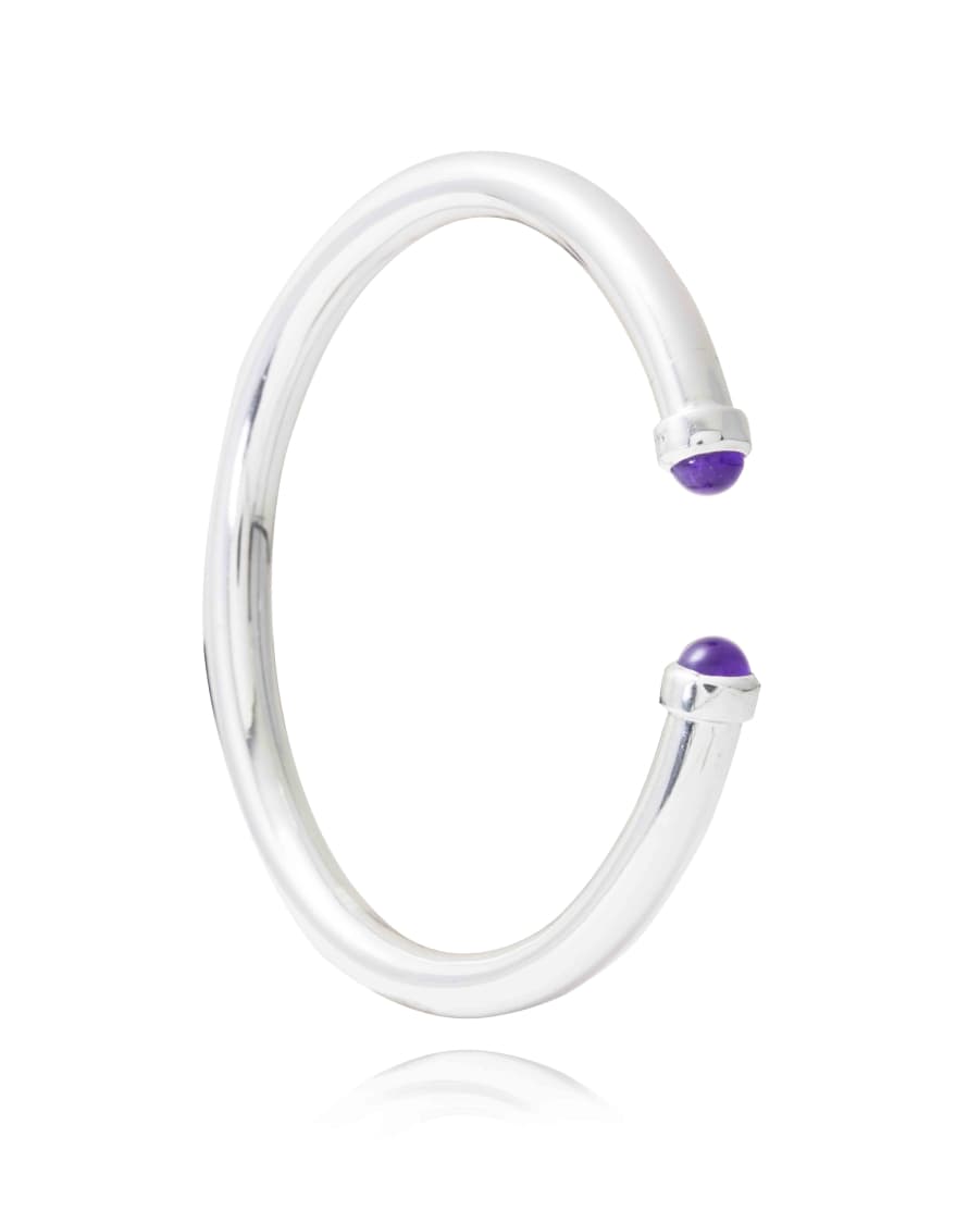 THE BROWNHOUSE INTERIORS Silver Twist Bangle with Amethyst Cabochon