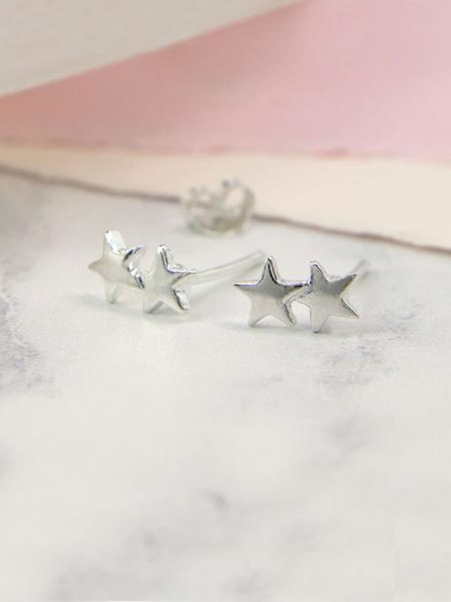 POM Silver Double Star Stud Earrings