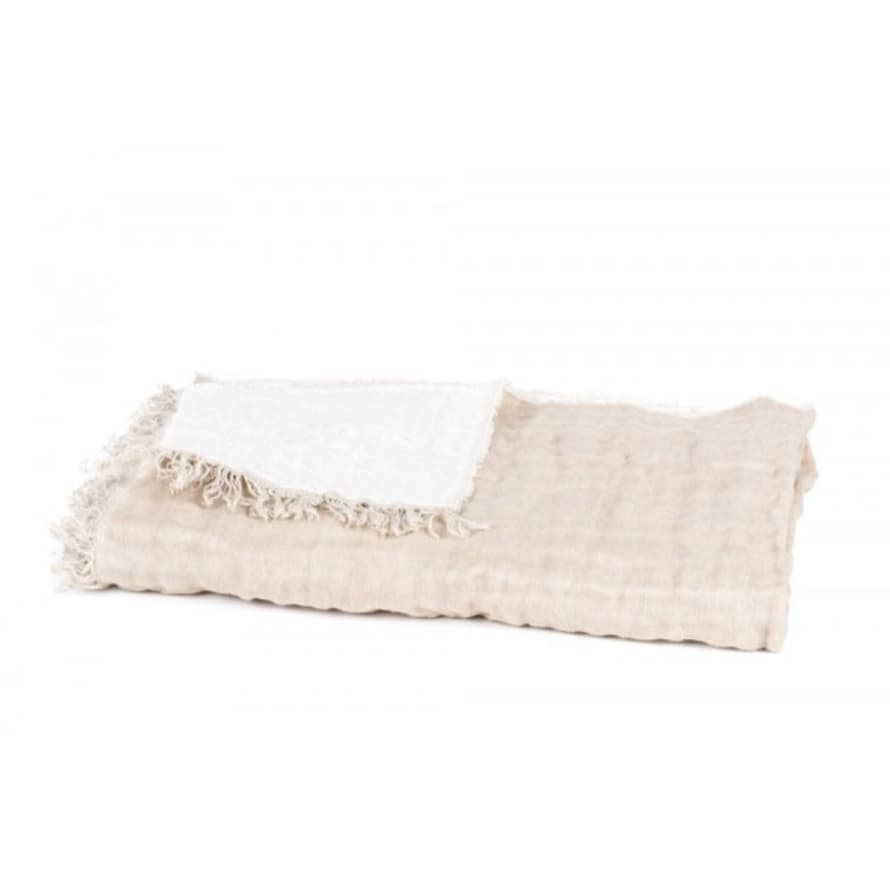 Harmony Textiles Fringed Blanket 135x200cm Bicolour with Taupe and Beige Tones