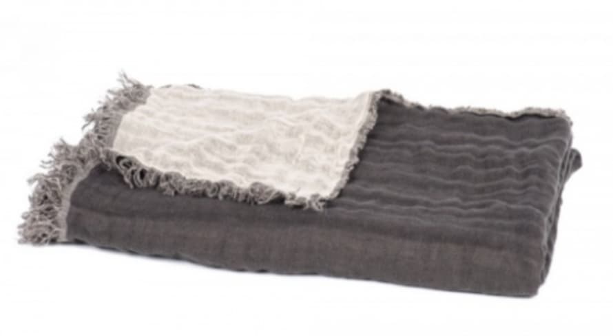 Harmony Textiles Blanket with Fringes 135x200cm Bicolour with Shades of Grey and Beige