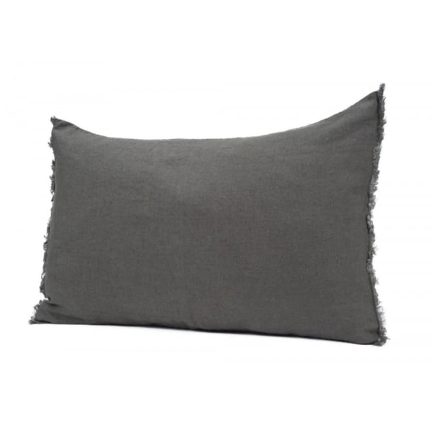 Harmony Textiles Cushion Cover 40x60cm in Grey Linen with Fringes at the Ends