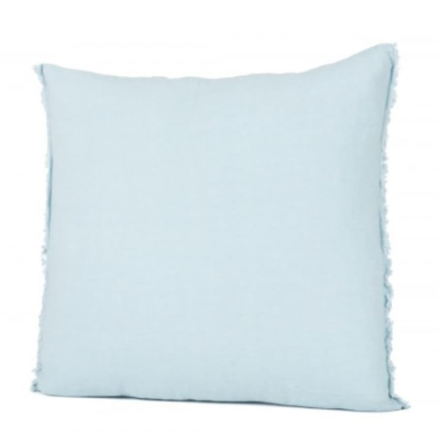 Harmony Textiles Cushion Cover 45x45cm in Light Blue Linen with Fringes at the Ends