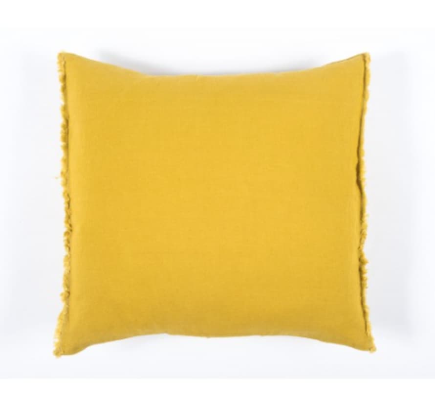 Harmony Textiles Cushion Cover 45x45cm in Yellow Linen with Fringes at The Ends