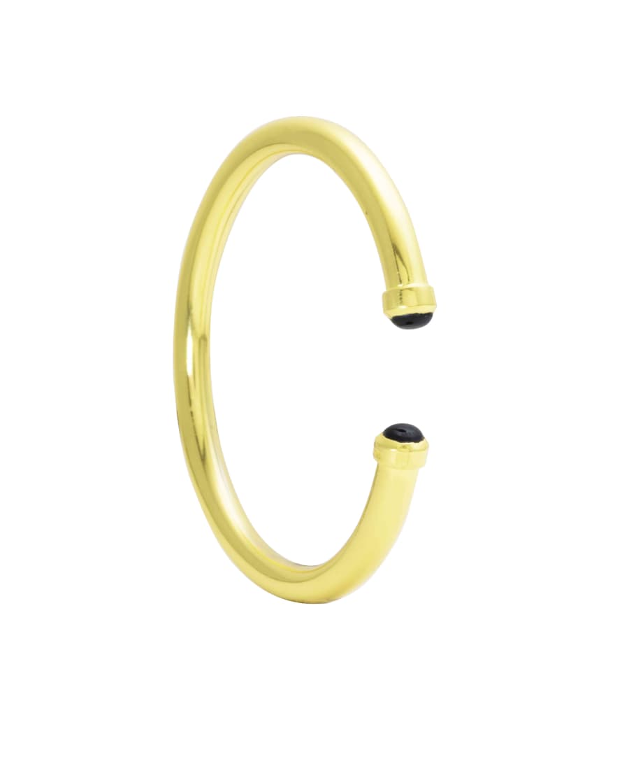 THE BROWNHOUSE INTERIORS Yellow Gold Twist Bangle with Black Onyx Cabochon