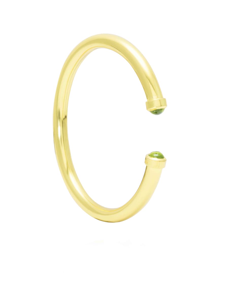 THE BROWNHOUSE INTERIORS Yellow Gold Twist Bangle with Green Peridot Cabochon