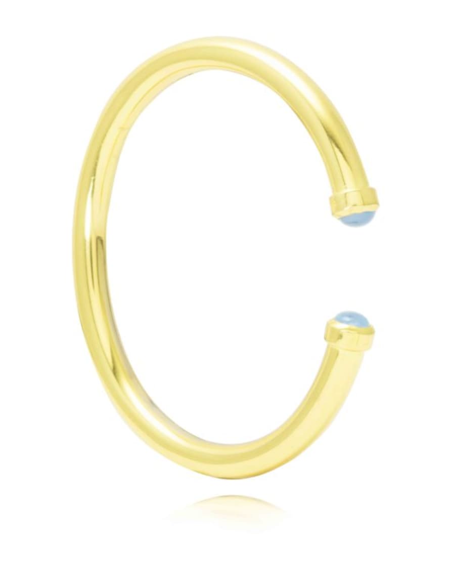 THE BROWNHOUSE INTERIORS Yellow Gold Twist Bangle with Pale Blue Chalcedony Cabochon