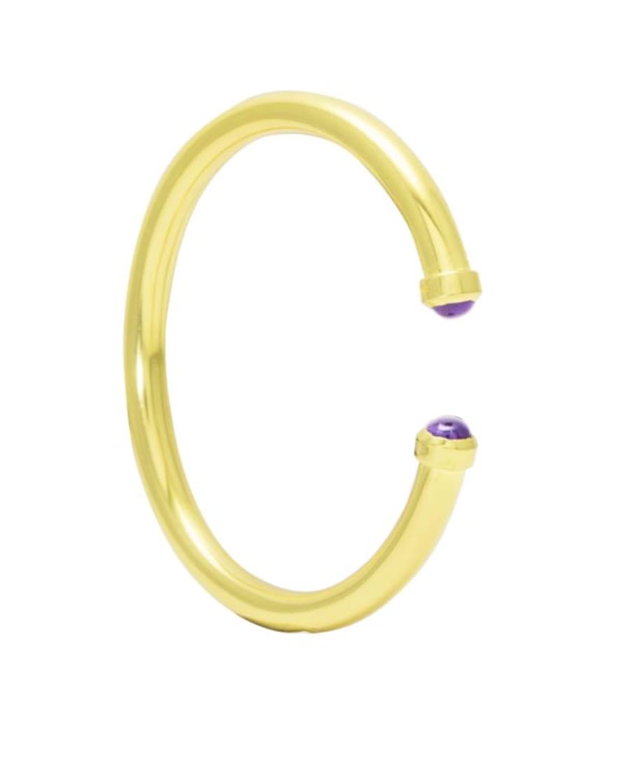 THE BROWNHOUSE INTERIORS Yellow Gold Twist Bangle with Purple Amethyst Cabochon