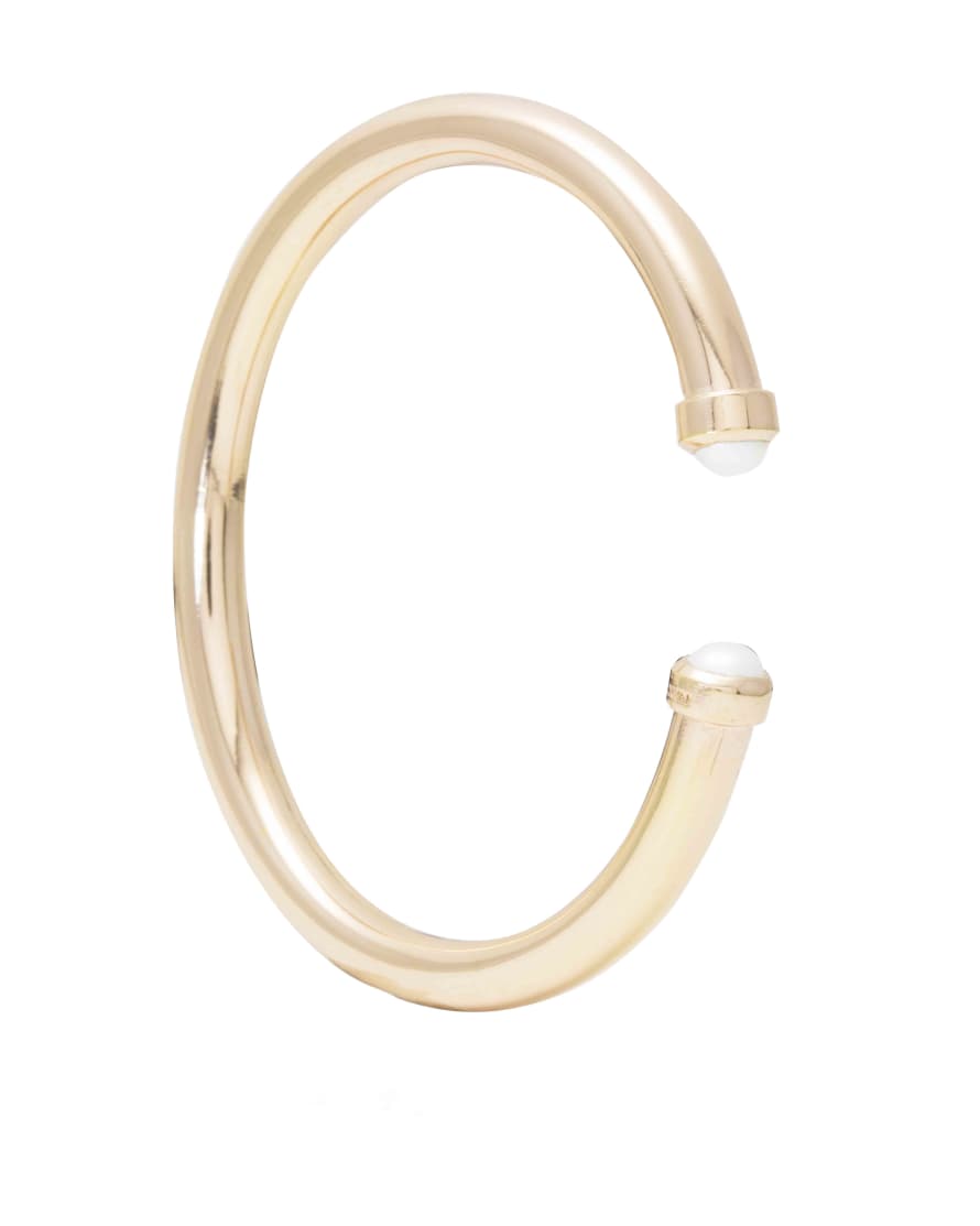 THE BROWNHOUSE INTERIORS Rose Gold Twist Bangle with Natural Pearl Cabochon