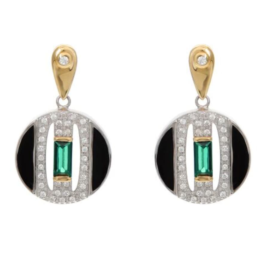 V by Laura Vann Black Enamel Daphne Circle Drop Earrings