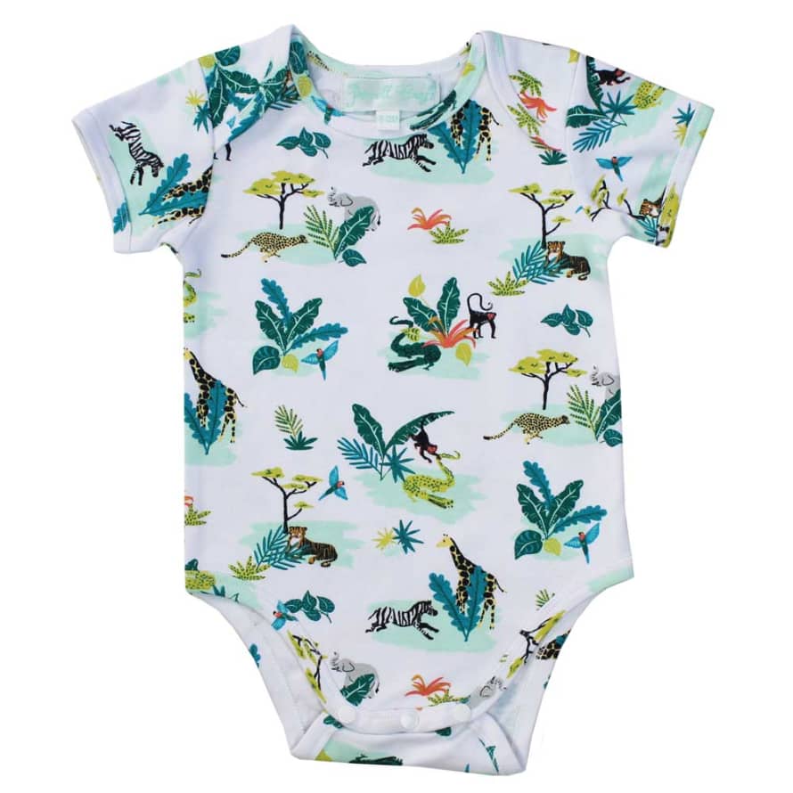 Powell Craft White Safari Print Baby Grow