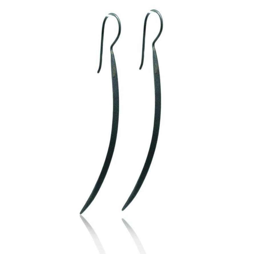 CollardManson Long Oxidised Silver Curved Earrings