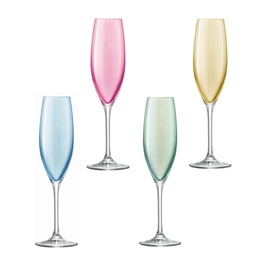 LSA International Set of 4 Polka Champagne Flutes in Assorted Pastel Colours