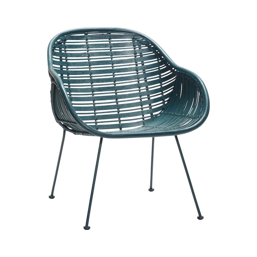 Hubsch Green Rattan Chair With Armrest
