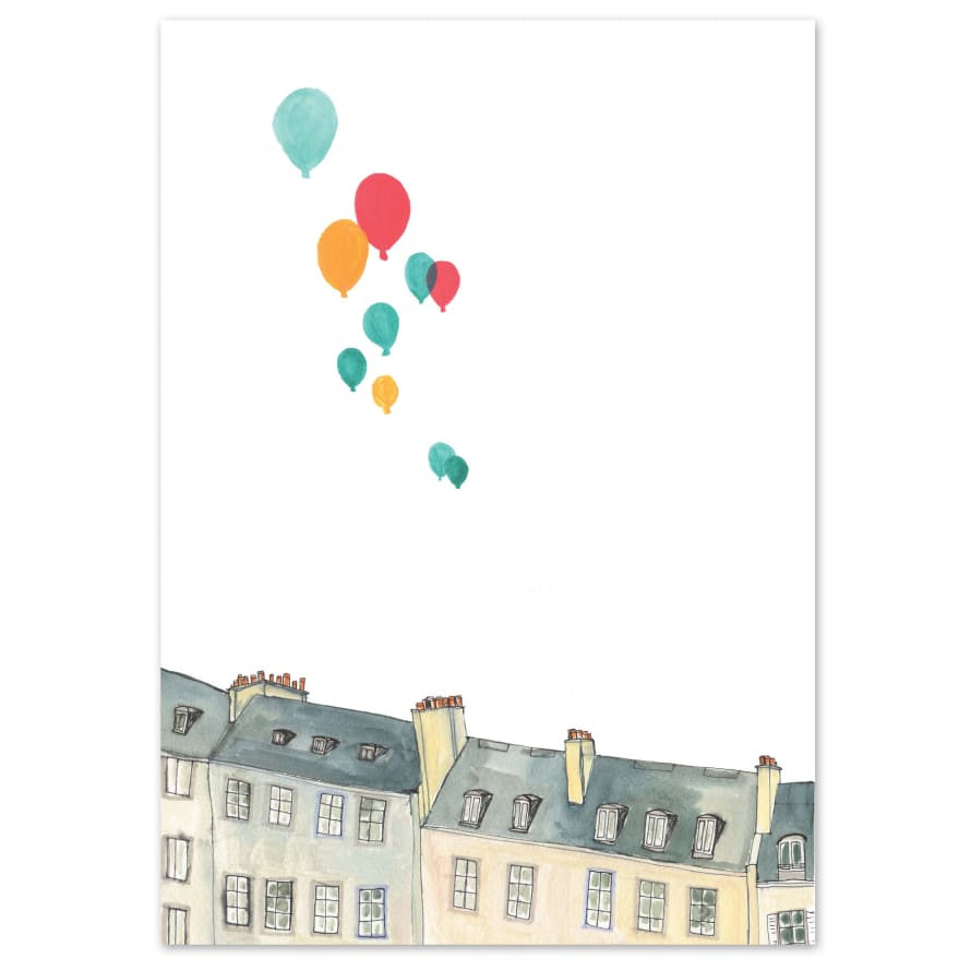 Fiona Purves A4 Buildings And Balloons Art Print