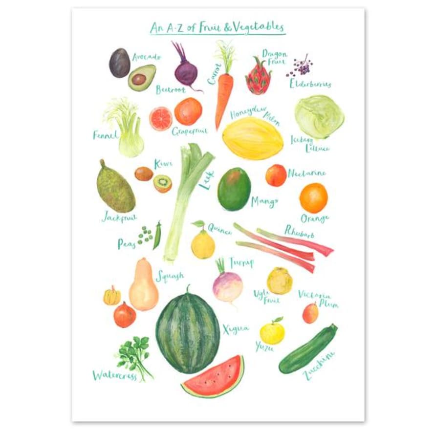 Fiona Purves A4 A To Z Of Fruit Vegetables Art Print