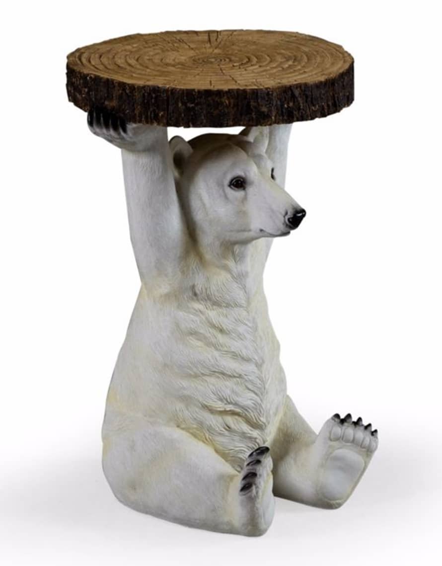 William Francis Polar Bear Holding Trunk Slice Side Table