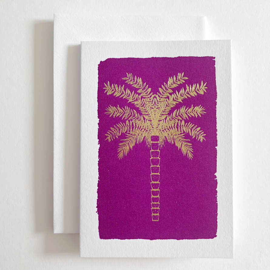 Archivist Set of 5 Gold Palm on Purple Letterpress Notecards