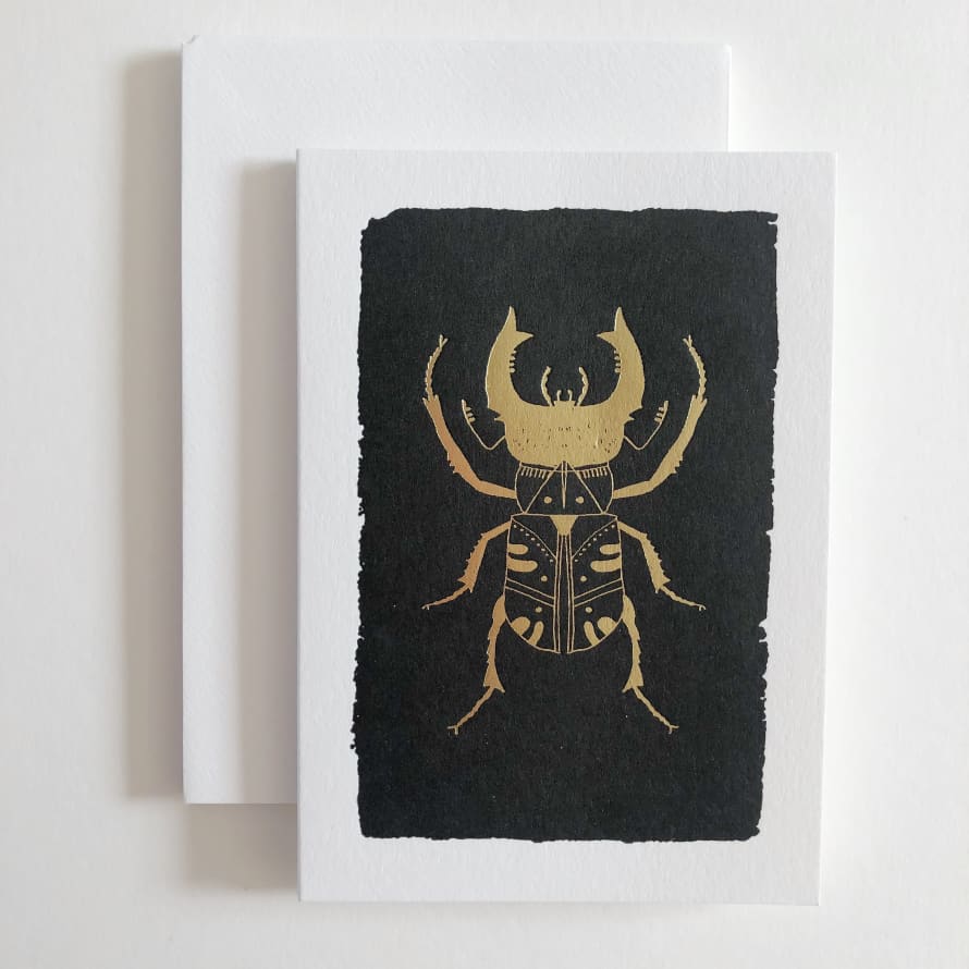 Archivist Set of 5 Gold Beetle on Black Letterpress Notecards