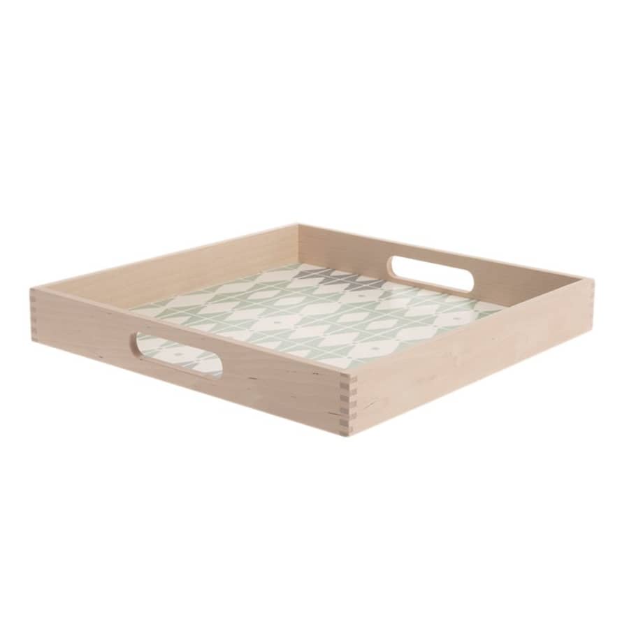 Iris Hantverk Square Birch Tray with Rhombus Pattern Bottom and Handles