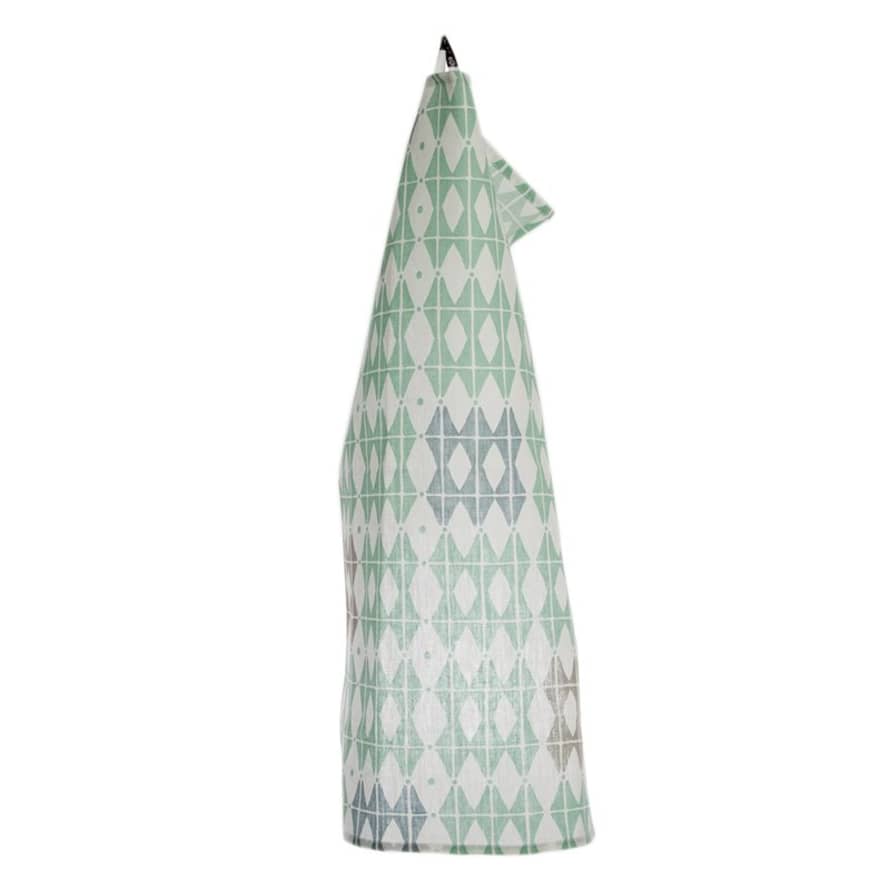 Iris Hantverk Frosty Green Rhombus Pattern Tea Towel 100% Linen