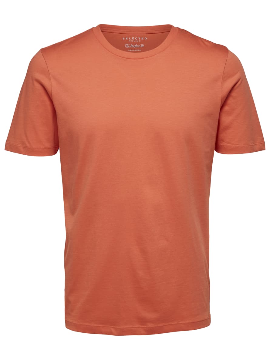 Selected Homme Coral Perfect Pima Cotton Tee