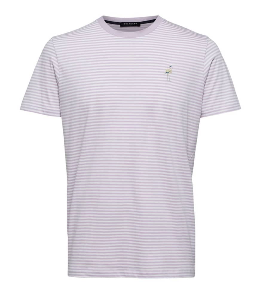 Selected Homme Wayne Striped Emblem Tee Lavender/Bright White 