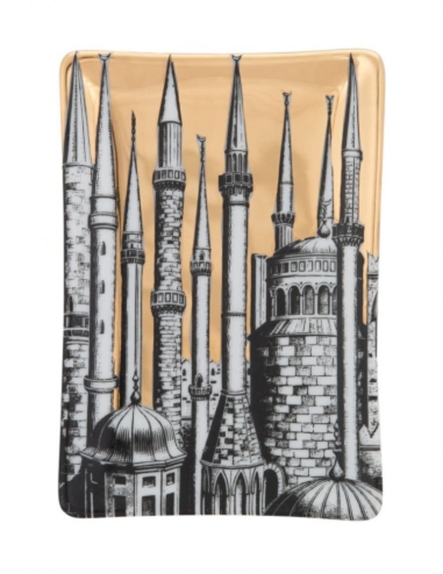 Fornasetti  Gold Rectangular Minareti Ashtray