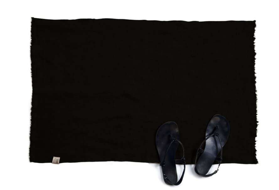 Lovely Linen 100% European Rustic Raw Linen Bath Mat in Black