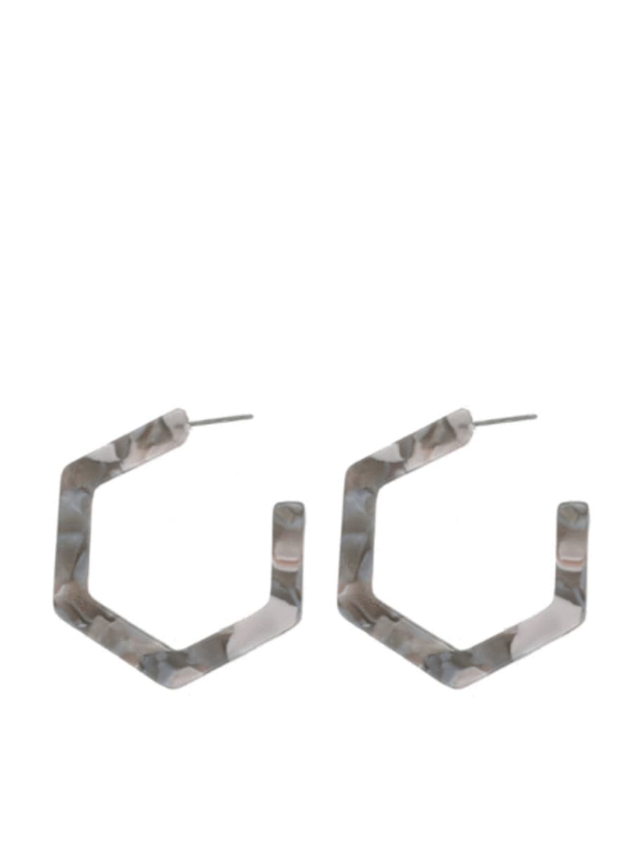 Big Metal Chloe Resin Hexagonal Hoops In Grey