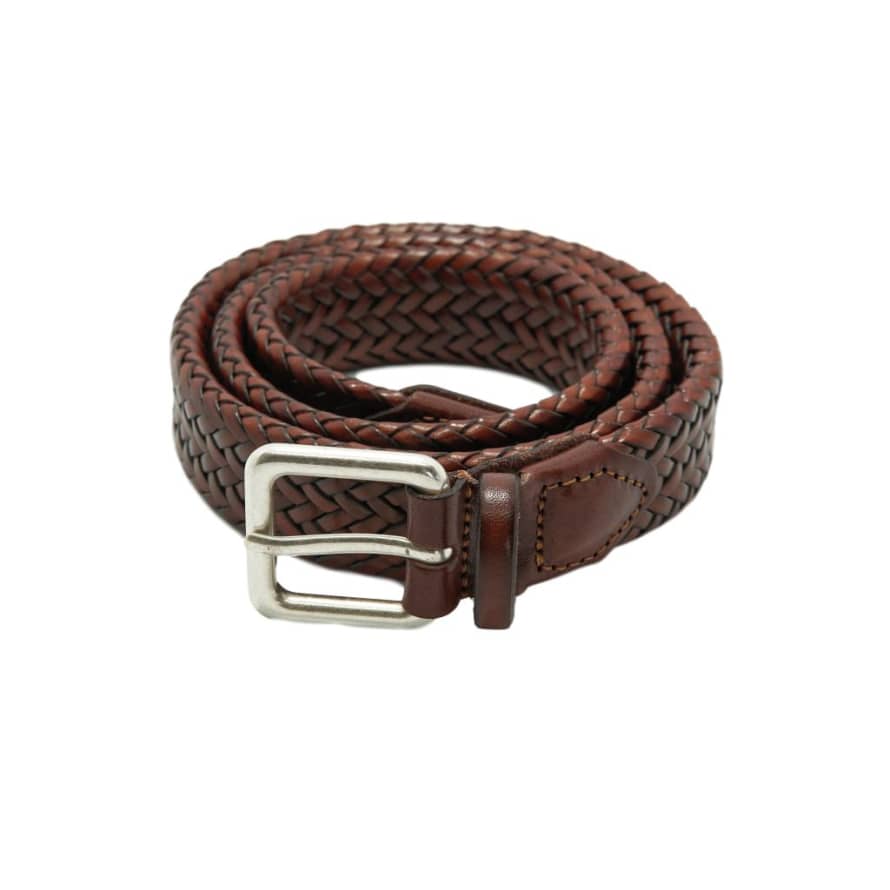 ATHISON Cognac Leather Tubular Belt