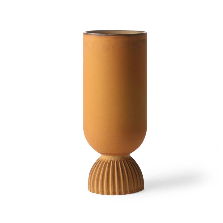 HK Living Ceramic Flower Vase Ribbed Base Rustic