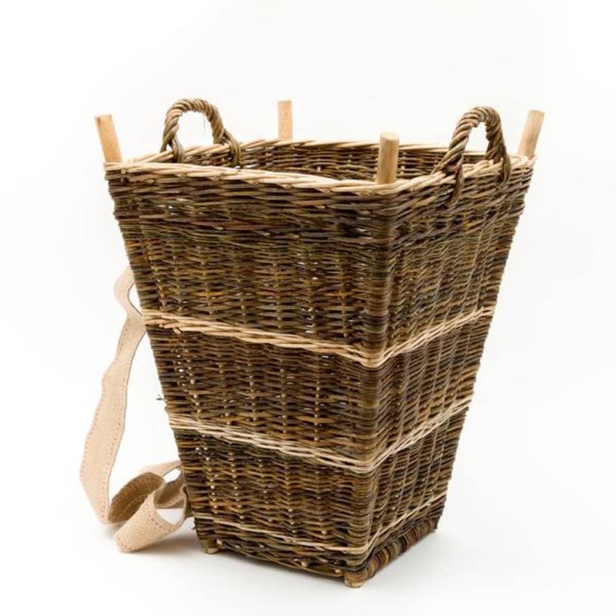 Travelling Basket Medium Slim Back Pack Basket In French Green Willow