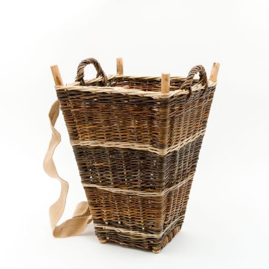 Travelling Basket Small Slim Back Pack Basket In French Green Willow