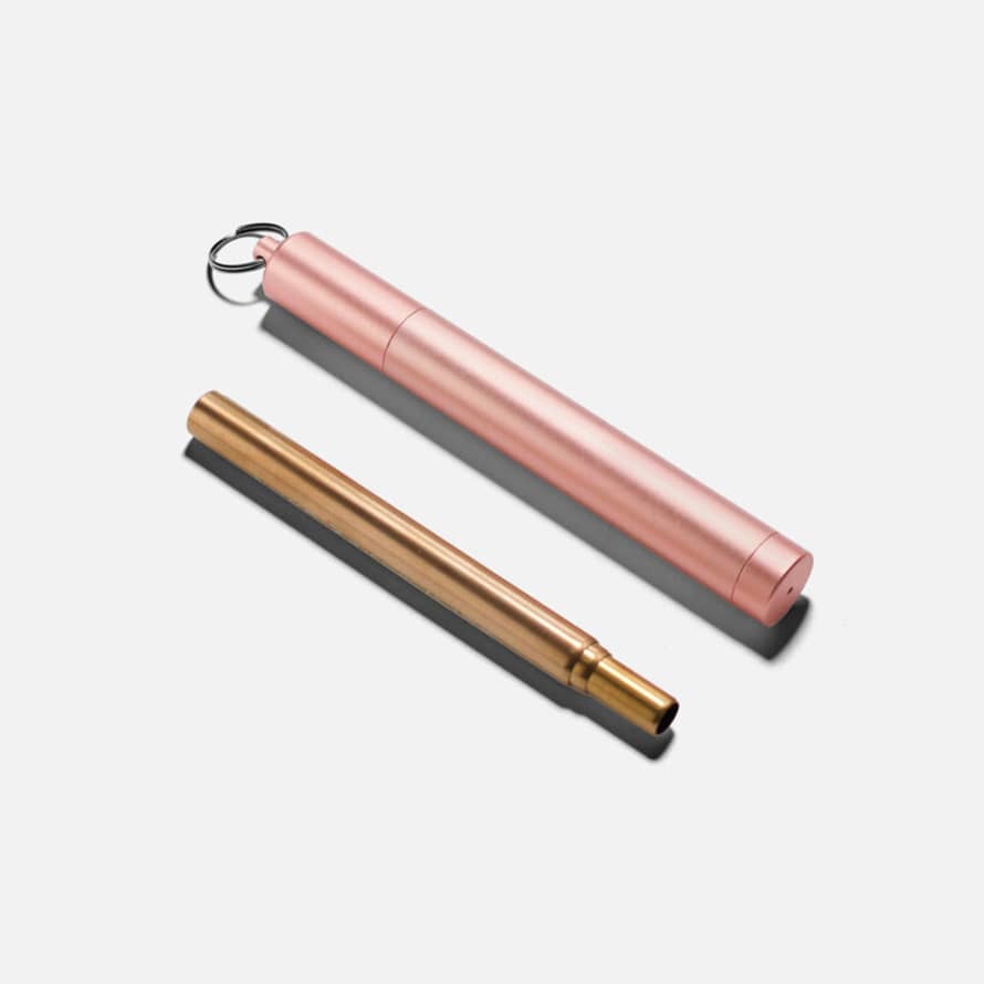 Zero Waste Club Collapsible Stainless Steel Straw & Travel Case in Rose Gold Colour