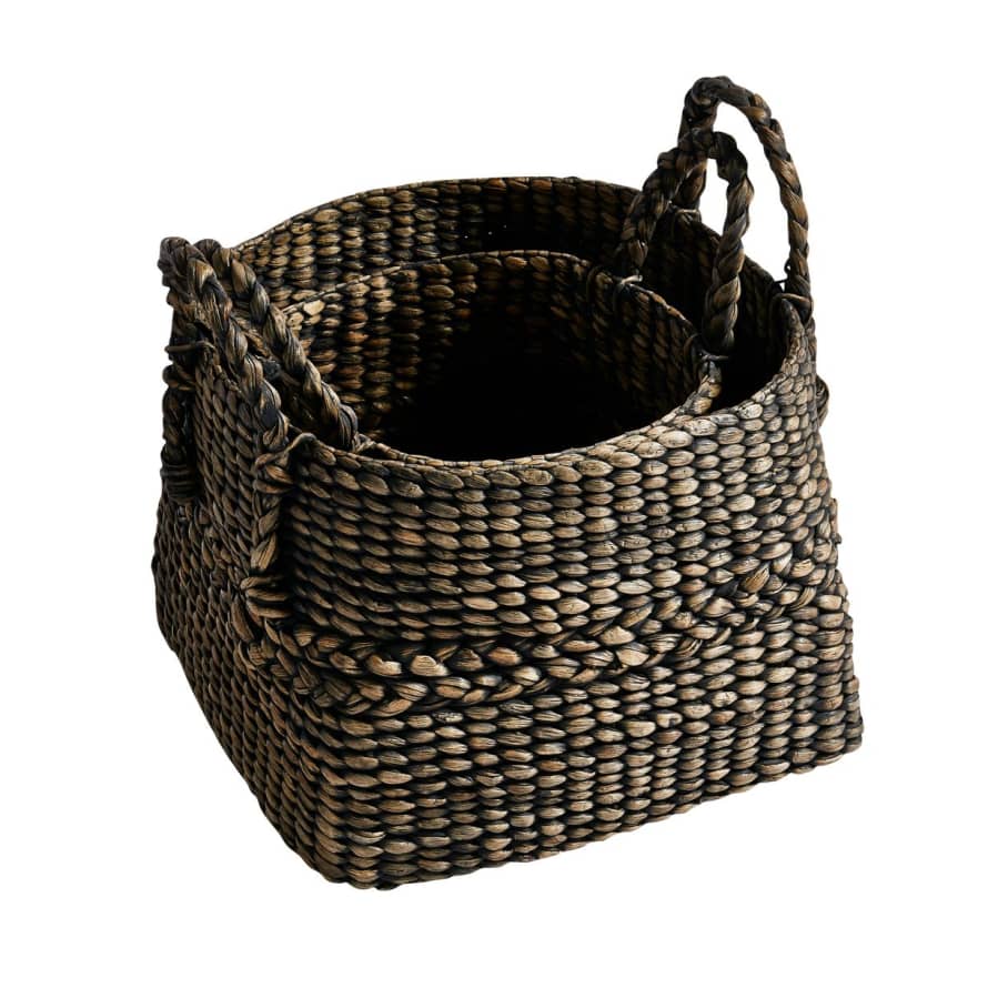 Large Hyacinth Basket with Handles - Black or Natural 