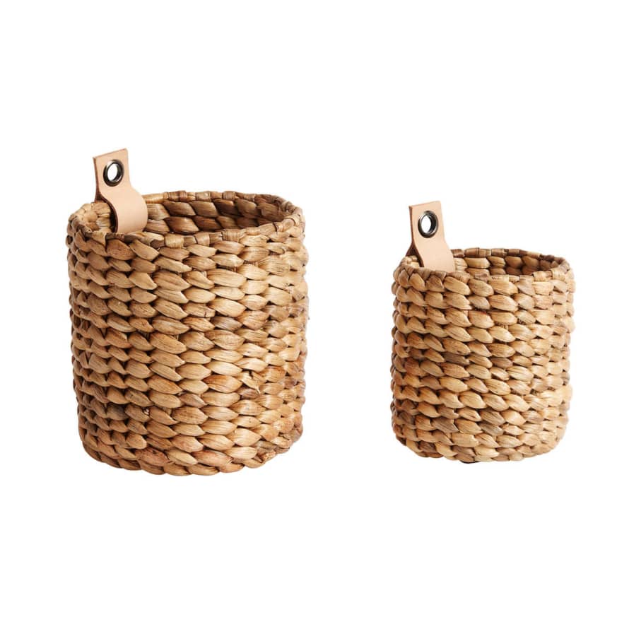 Set of 2 Mini Hyacinth Baskets - Black & Natural