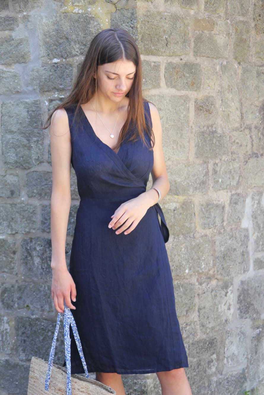 Zen Ethic Gaya Wrap Navy Dress