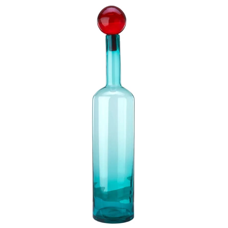 Pols Potten Blue Colored Glass Decorative Bottle with Red Cap