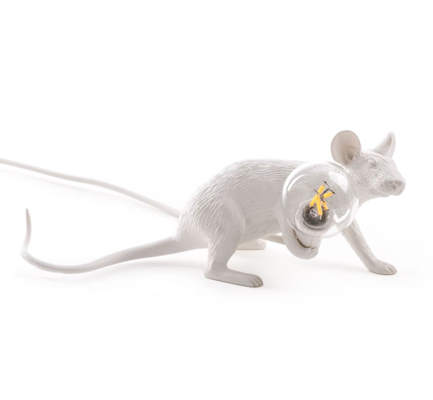 Seletti White Lyie Down Mouse Lamp