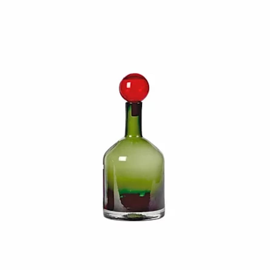 Pols Potten Green Stained Glass Decorative Bottle with Red Cap