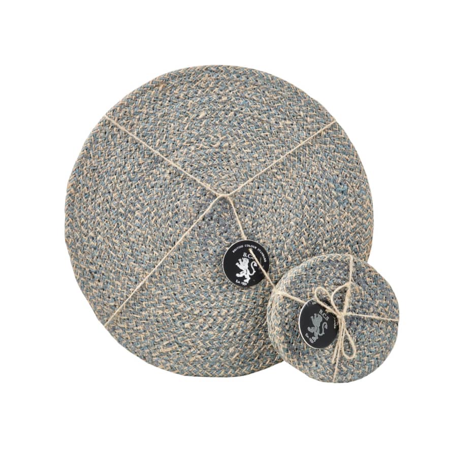 British Colour Standard Set of 4 Woven Jute Coasters and Place Mats - Gull Grey