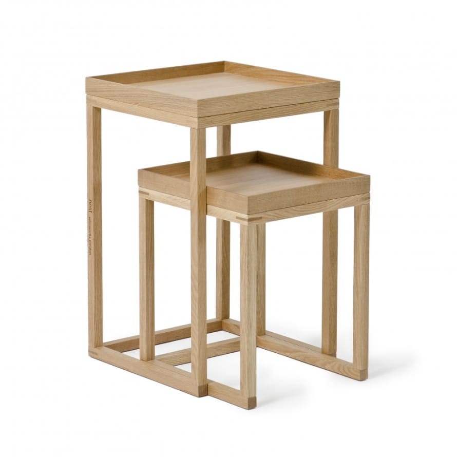 Wireworks Nest of 2 Natural Oak Side Tables with Removable Trays