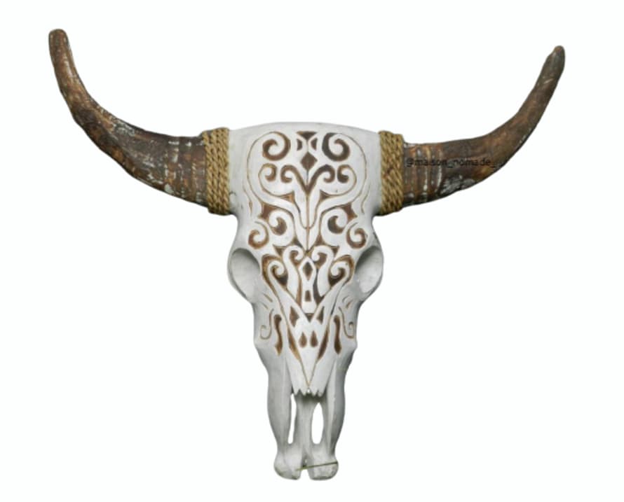 White Carved Wooden Buffalo Head