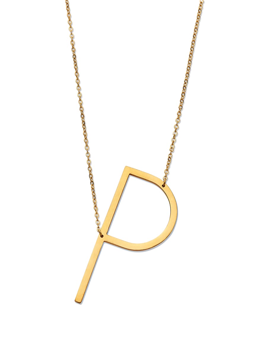 Nordic Muse Waterproof 18k Gold Initial Letter Pendant Necklace, P