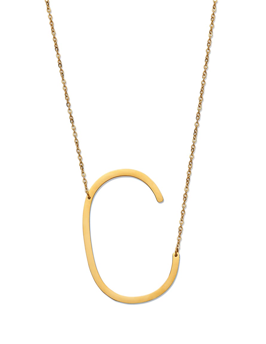 Nordic Muse Waterproof 18k Gold Initial Letter Pendant Necklace, C
