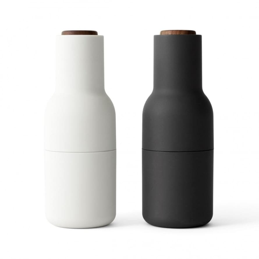 AUDO COPENHAGEN Set of 2 Ash & Carbon Bottle Grinders with Walnut Top