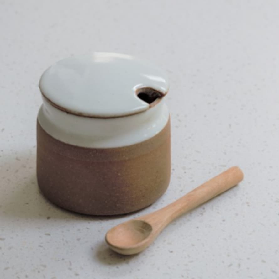 Raine And Humble Milk White Stoneware Sugar Pot With Spoon