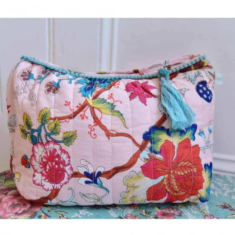 Powell Craft Pink Exotic Flower Print Wash Bag